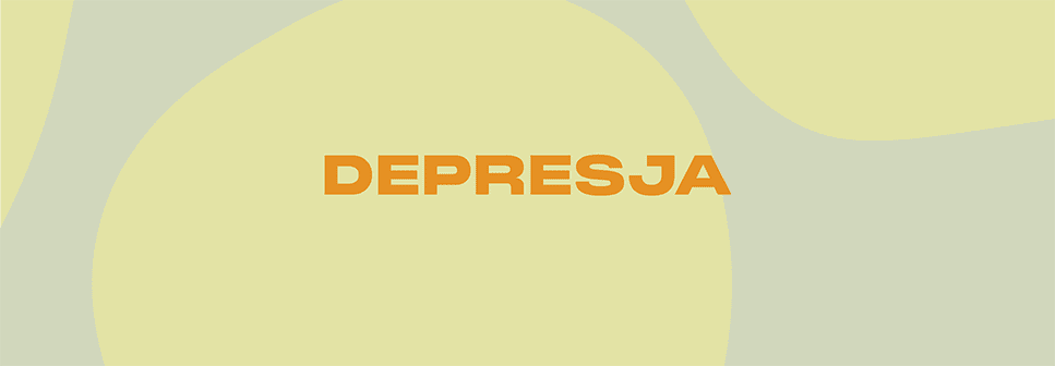 Grafika, na żółtym tle napis: DEPRESJA