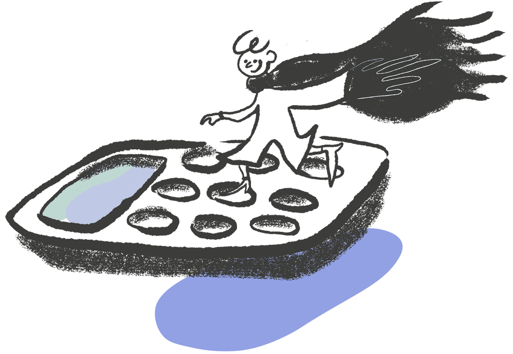 Ilustracja jegomościa z peleryną na telefonie