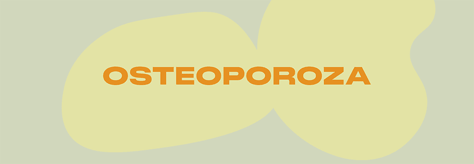 Grafika, na żółtym tle napis: OSTEOPOROZA.